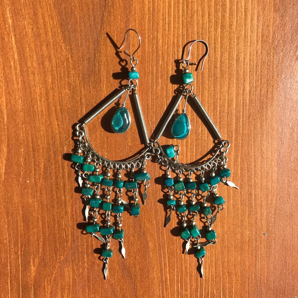 Teal beaded chandelier earrings